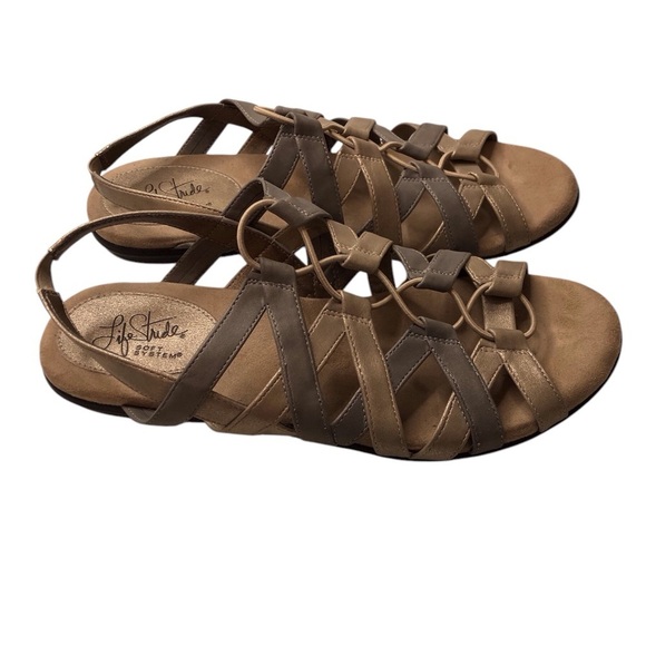 Life Stride Soft System Women’s 10M Bronze and Silver Strappy Sandals EUC - Picture 2 of 4